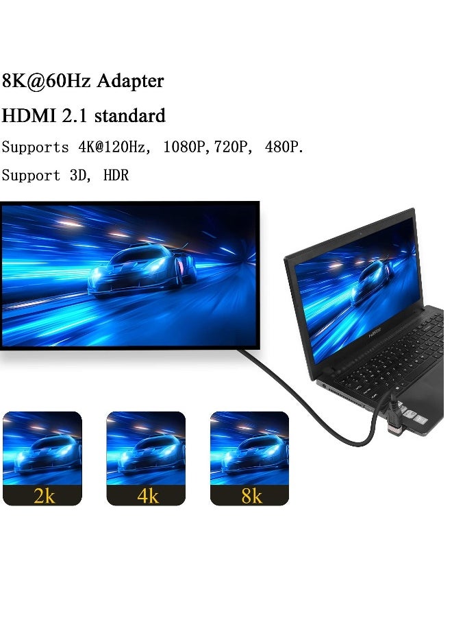 2 Pack HDMI 2.1 Down 90 Degree Male to Female Adapter, 8K 270 Degree Angle HDMI, Support 8K@60Hz/4K@120Hz HDR, Suitable for HDTV Switch Laptop PS4 PS5 Xbox TV Projector