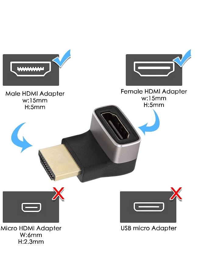 2 Pack HDMI 2.1 Down 90 Degree Male to Female Adapter, 8K 270 Degree Angle HDMI, Support 8K@60Hz/4K@120Hz HDR, Suitable for HDTV Switch Laptop PS4 PS5 Xbox TV Projector