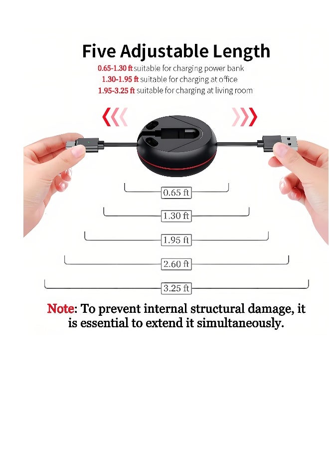 USB Charger Cable, 3 in 1 Retractable Magnetic Charging Cable, 3ft Multi Charging Cable for Travel, Compatible with USB Type C, Micro USB and iPhone Devices