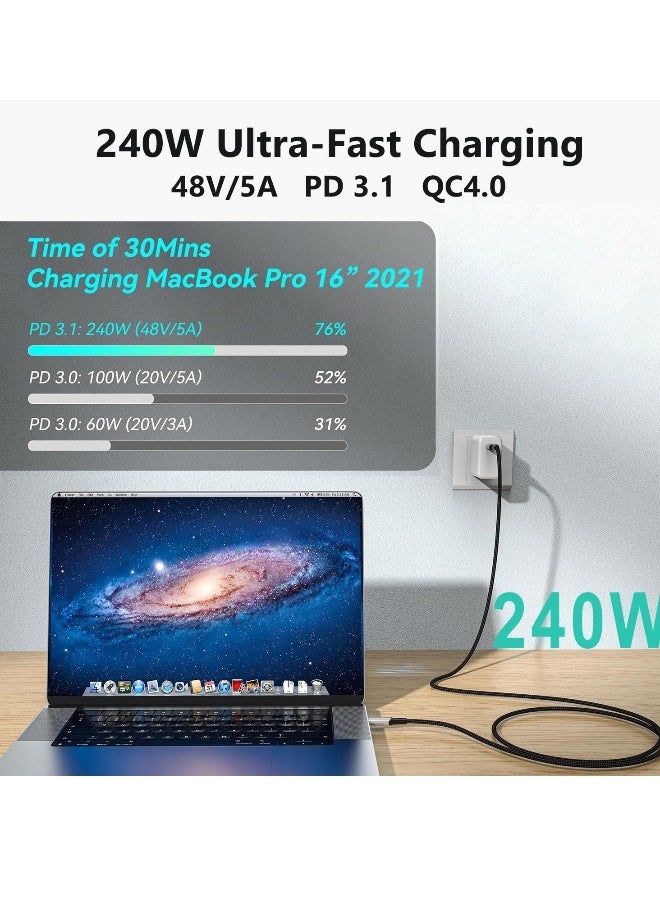 USB-C 4.0 Extension Cable with Thunderbolt 4.0 Cable , 240W Charging, 40Gbps Data, 8K@60Hz, PD3.1, Female Connector, Compatible with MacBook, Dock, Hub, SSD