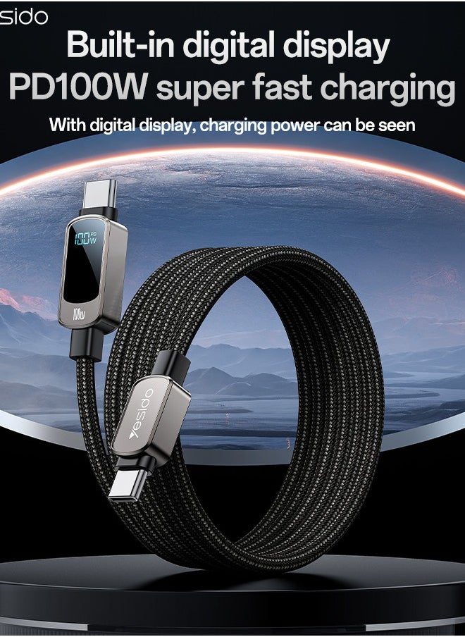 100W USB C to C Data Cable 1.2M | PD Fast Charging Braided Type C to C Cable with Digital LED Display | Zinc Alloy USB C to Lightning Cable 27W | Fast Charging Sync Cable for Phones