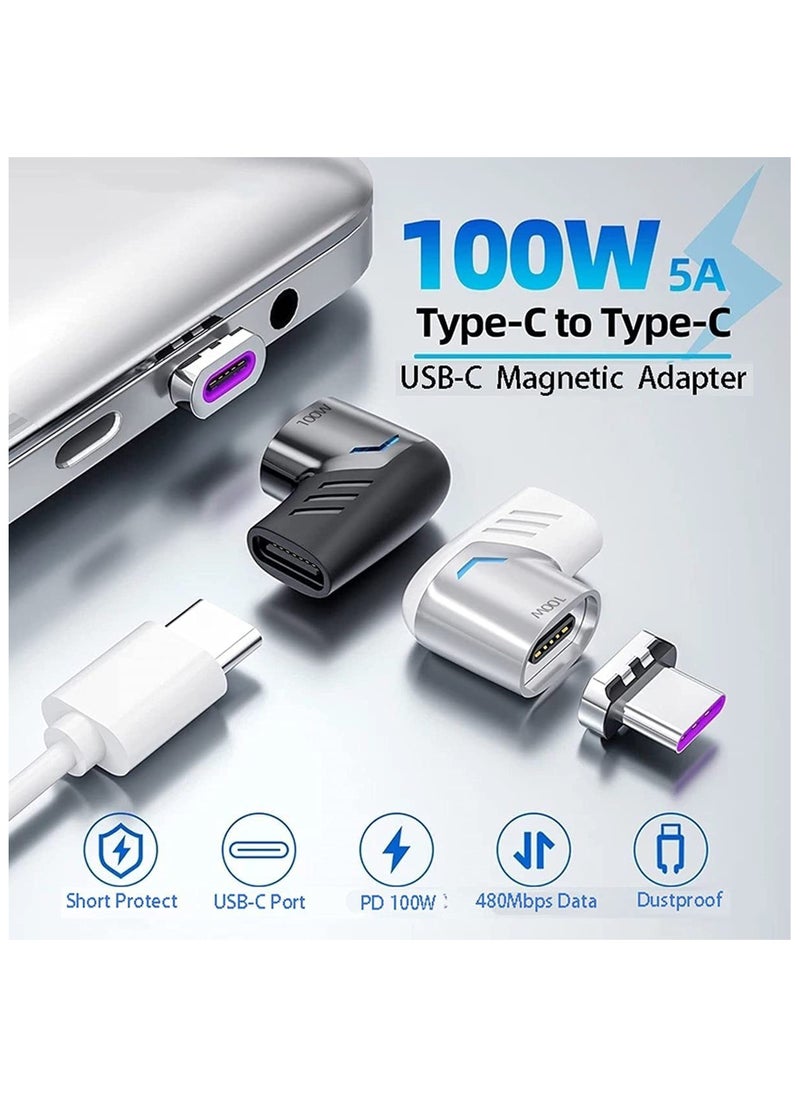 USB Type-C Magnetic Adapter (3-Pack) Type-C Right Angle Connector Supports USB PD 100W Fast Charging and 480Mb/s Data Transfer Notebook Adapter Compatible with USB Type-C Phones