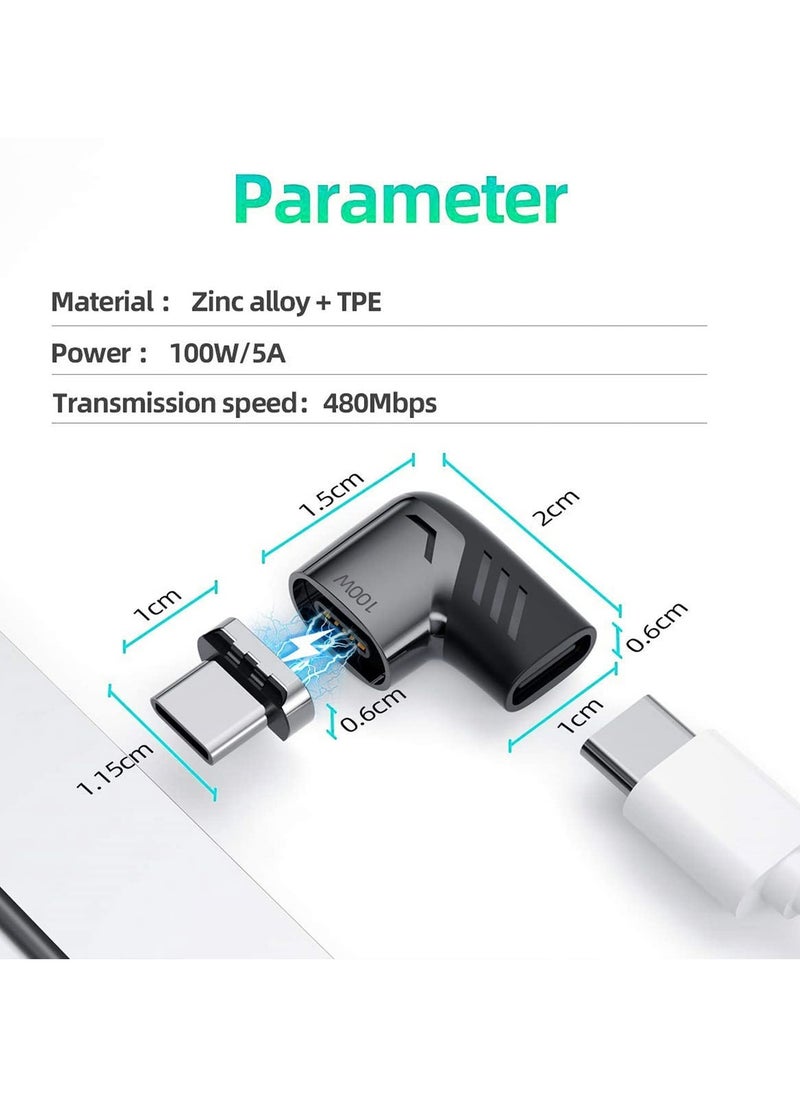 USB Type-C Magnetic Adapter (3-Pack) Type-C Right Angle Connector Supports USB PD 100W Fast Charging and 480Mb/s Data Transfer Notebook Adapter Compatible with USB Type-C Phones