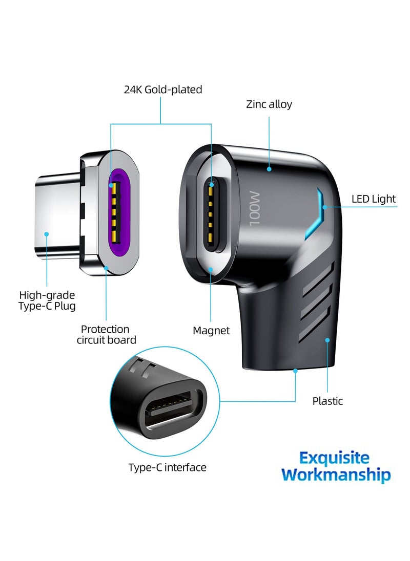 USB Type-C Magnetic Adapter (3-Pack) Type-C Right Angle Connector Supports USB PD 100W Fast Charging and 480Mb/s Data Transfer Notebook Adapter Compatible with USB Type-C Phones