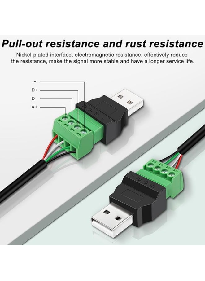 USB Screw Terminal Block Adapter Connector, USB 2.0 A Male Plug, 4 Pin Bolt Solderless Replacement Balun Converter for Charging and Data Transfer (2 Pcs)