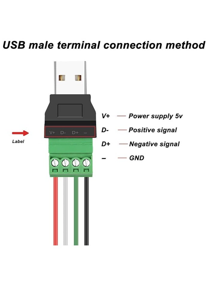 USB Screw Terminal Block Adapter Connector, USB 2.0 A Male Plug, 4 Pin Bolt Solderless Replacement Balun Converter for Charging and Data Transfer (2 Pcs)