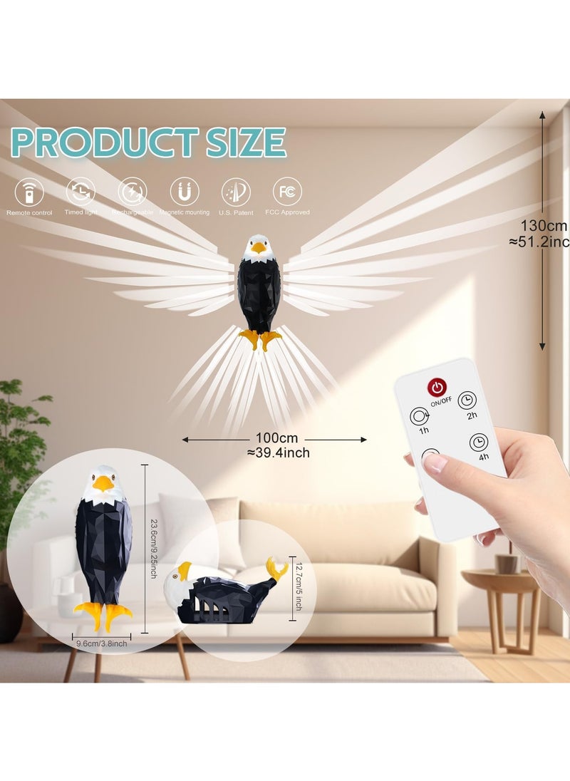 Bald Eagle Wall Light, American Animal Bird Wall Night Light, Magnetic Led Wall Mounted Eagle Lamp, with Remote Control, USB Charging, Battery Operated & Removable Charging Eagle Light for Indoors