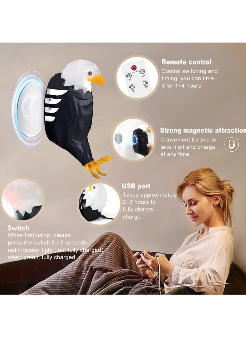 Bald Eagle Wall Light, American Animal Bird Wall Night Light, Magnetic Led Wall Mounted Eagle Lamp, with Remote Control, USB Charging, Battery Operated & Removable Charging Eagle Light for Indoors