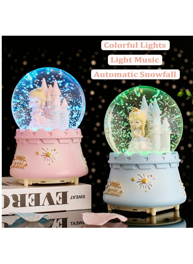 Musical Snow Globes Cute Princess Castle Figurine Snow Globes Automatic Snowfall Musical Snow Globe with Color Changing LED Light for Girls Birthday Home Party Decoration