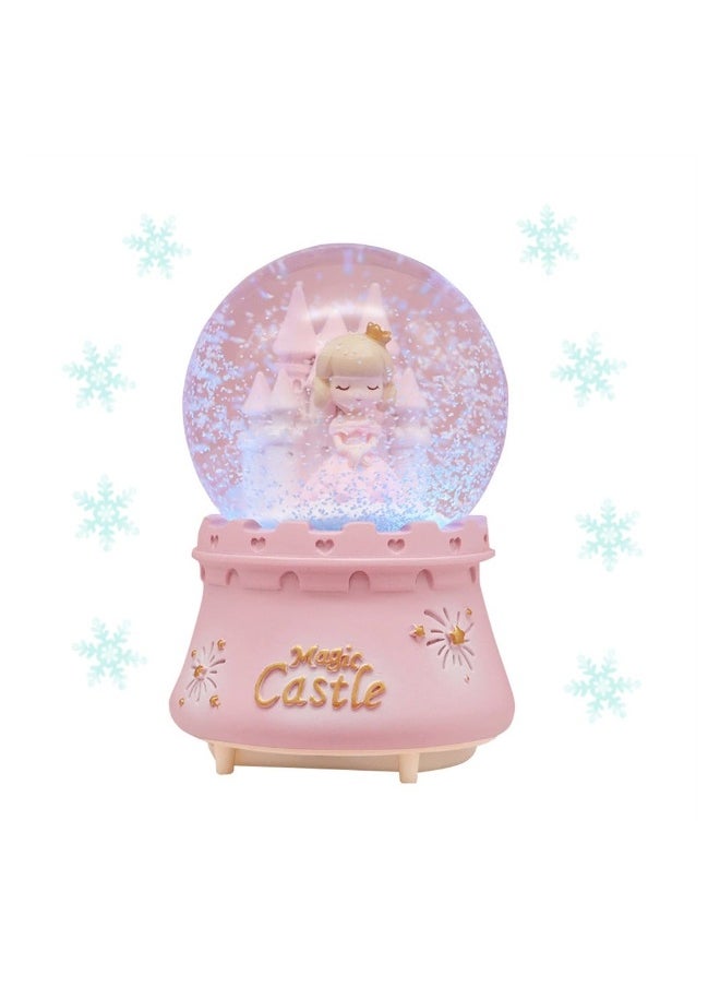 Musical Snow Globes Cute Princess Castle Figurine Snow Globes Automatic Snowfall Musical Snow Globe with Color Changing LED Light for Girls Birthday Home Party Decoration