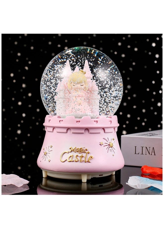 Musical Snow Globes Cute Princess Castle Figurine Snow Globes Automatic Snowfall Musical Snow Globe with Color Changing LED Light for Girls Birthday Home Party Decoration