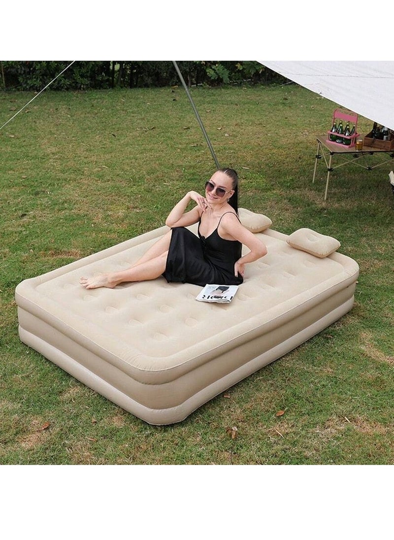 Portable Inflatable Air Mattress with Built-in Electric Pump – Water-Resistant Sleeping Pad Features Fast Self-Inflation & Deflation, Ideal for Home, Guests, Camping, Travel, and Outdoor Use (Double Raised Bed)