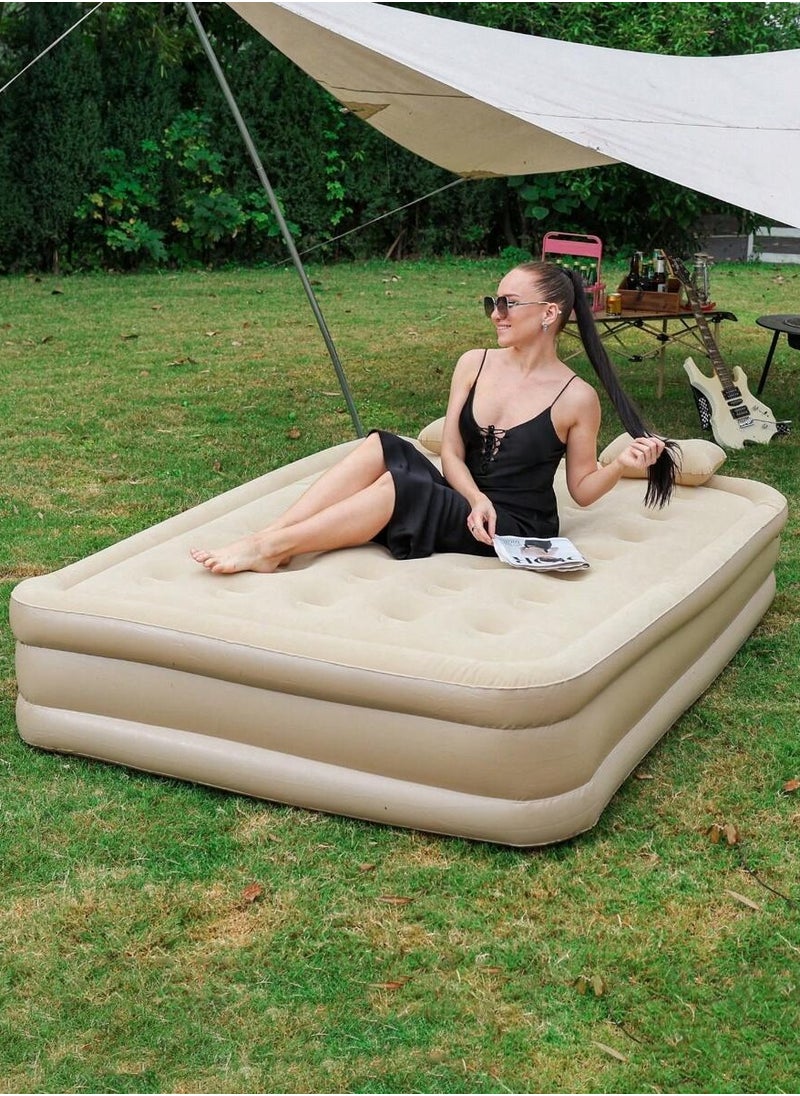 Portable Inflatable Air Mattress with Built-in Electric Pump – Water-Resistant Sleeping Pad Features Fast Self-Inflation & Deflation, Ideal for Home, Guests, Camping, Travel, and Outdoor Use (Double Raised Bed)