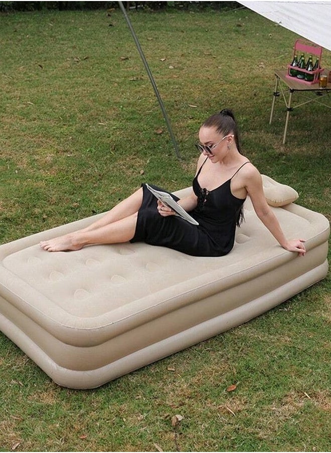 Portable Inflatable Air Mattress with Built-in Electric Pump – Water-Resistant Sleeping Pad Features Fast Self-Inflation & Deflation, Ideal for Home, Guests, Camping, Travel, and Outdoor Use (Single Raised Bed)