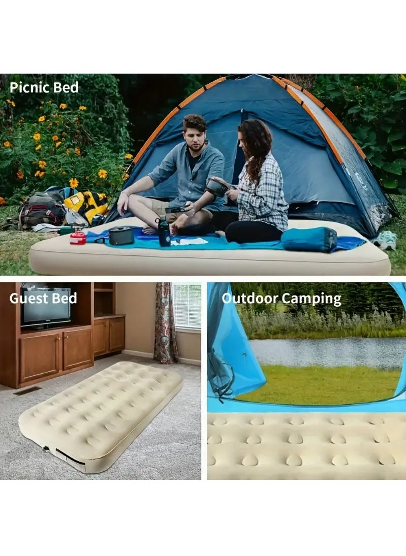 Portable Inflatable Air Mattress with Built-in Electric Pump – Water-Resistant Sleeping Pad Features Fast Self-Inflation & Deflation, Ideal for Home, Guests, Camping, Travel, and Outdoor Use (Single Bed)