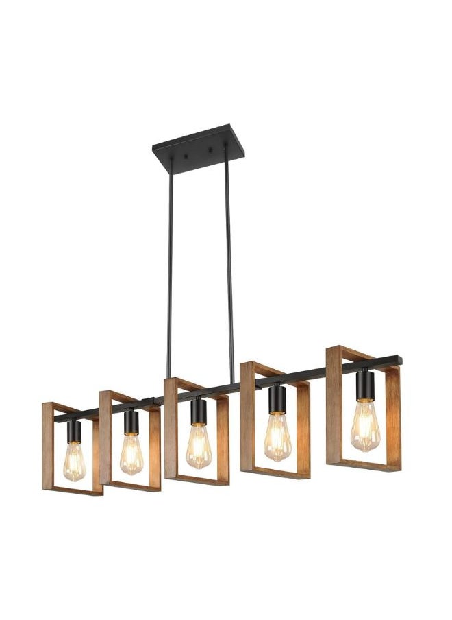 A F N LIGHTINGS 5-Light Farmhouse Kitchen Island Light, Black Modern Pendant Light Fixture, Rustic Wood Chandelier for Dining Room, Adjustable Height Ceiling Lamp, Industrial Farmhouse Lighting