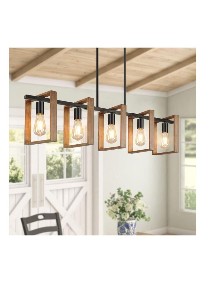 A F N LIGHTINGS 5-Light Farmhouse Kitchen Island Light, Black Modern Pendant Light Fixture, Rustic Wood Chandelier for Dining Room, Adjustable Height Ceiling Lamp, Industrial Farmhouse Lighting