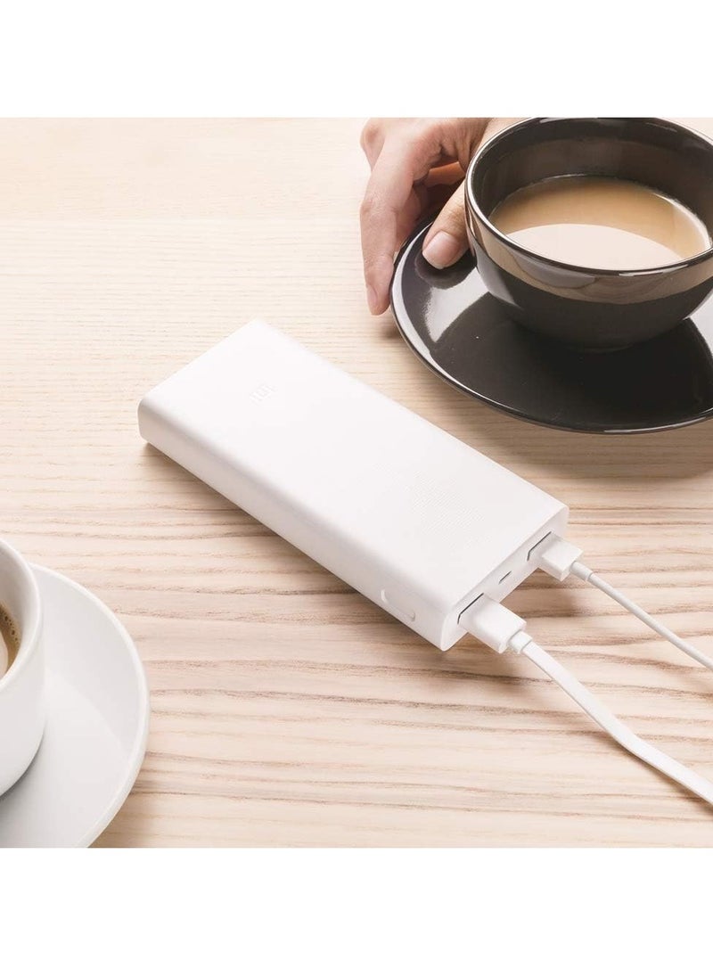 20000mAh 2C Power Bank – High Capacity Portable Charger, Fast Charging, Dual USB Output, White – Ideal for Phones, Tablets, and Laptops