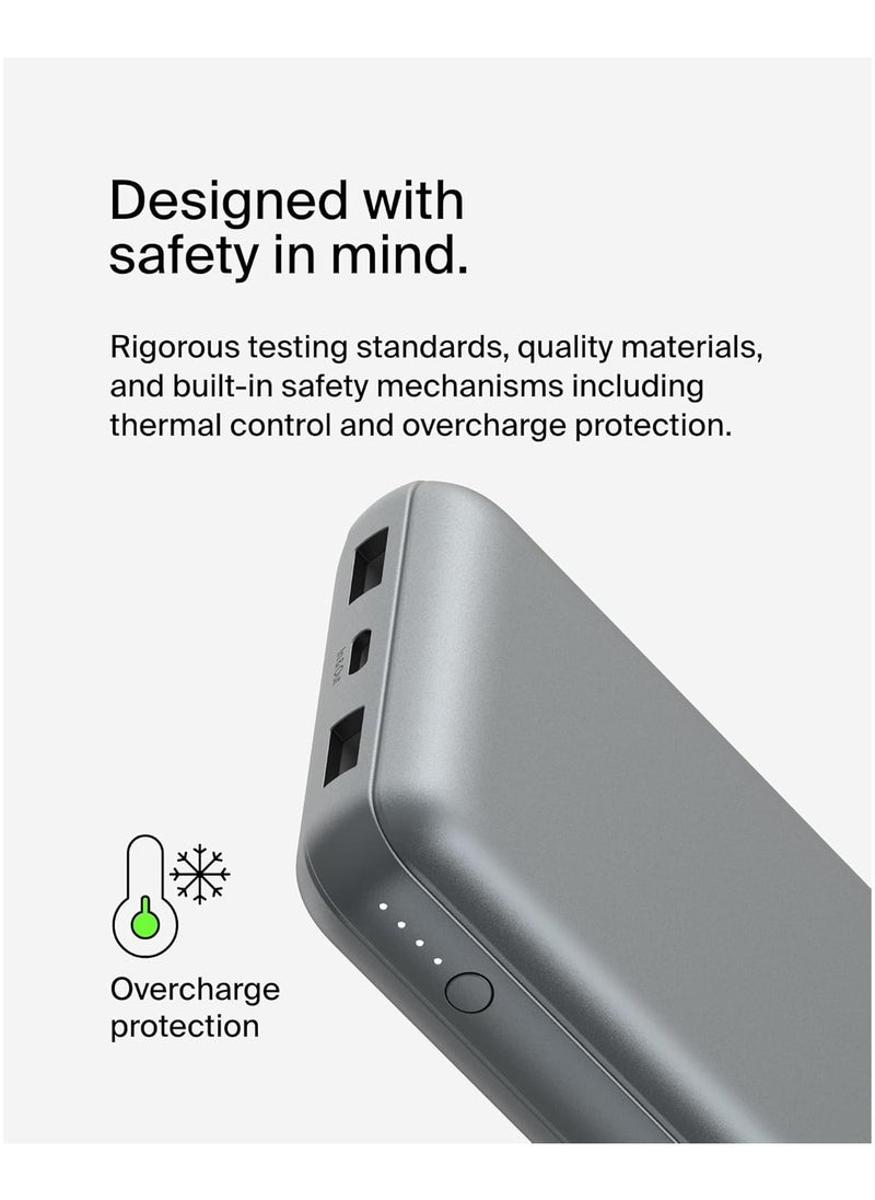 Belkin USB C Portable Charger 20000mAh, 20K Power Bank with USB Type C Input Output Port and 2 USB A Ports with Included USB C to A Cable for iPhone, Galaxy, Pixel, iPad, AirPods and More –Space Gray