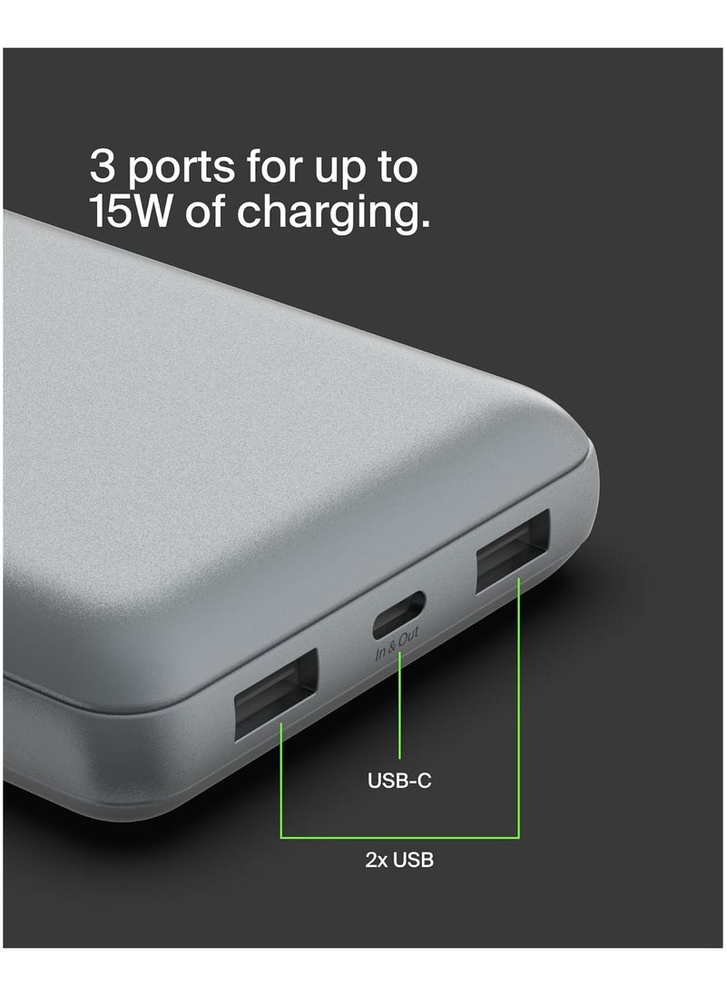 Belkin USB C Portable Charger 20000mAh, 20K Power Bank with USB Type C Input Output Port and 2 USB A Ports with Included USB C to A Cable for iPhone, Galaxy, Pixel, iPad, AirPods and More –Space Gray