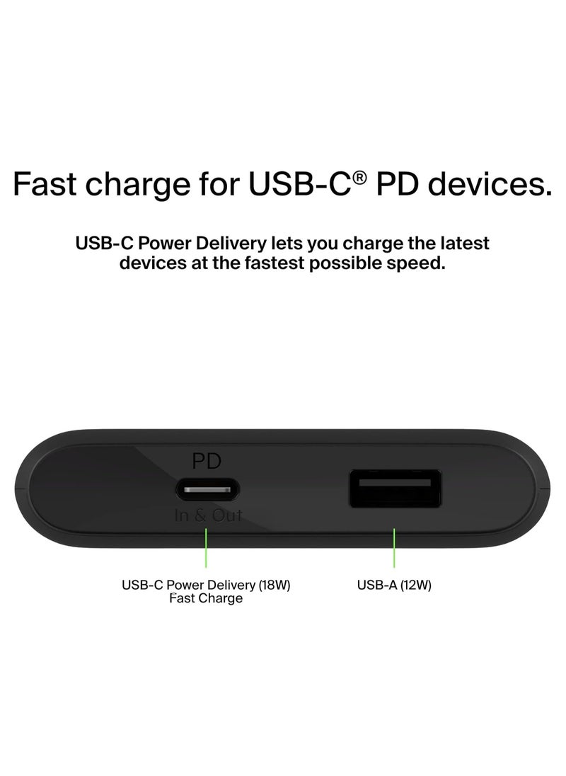 Belkin USB-C PD Power Bank 10K (Fast Charge Portable Charger w/ USB-C + USB Ports, 10000mAh Capacity) Battery Pack for Galaxy, Pixel, iPhone more