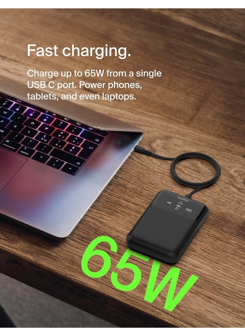 Belkin BoostCharge 3-Port Laptop Power Bank 20K with USB-C & USB-A Ports, Fast Charge USB-C Power Delivery, Portable Charger for MacBook, iPhone 16 Series, iPad Pro, Galaxy S24 & More - Black