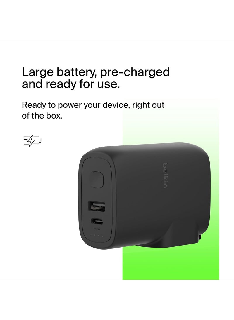 Belkin BoostCharge Hybrid Wall Charger 25W + Power Bank 5000mAh, 2-in-1 Portable Charger with USB-C PD3.0 Port & USB-A Port, Dual-Port Battery Pack, USB-C Charger, USB Plug + USB-C to USB-C Cable