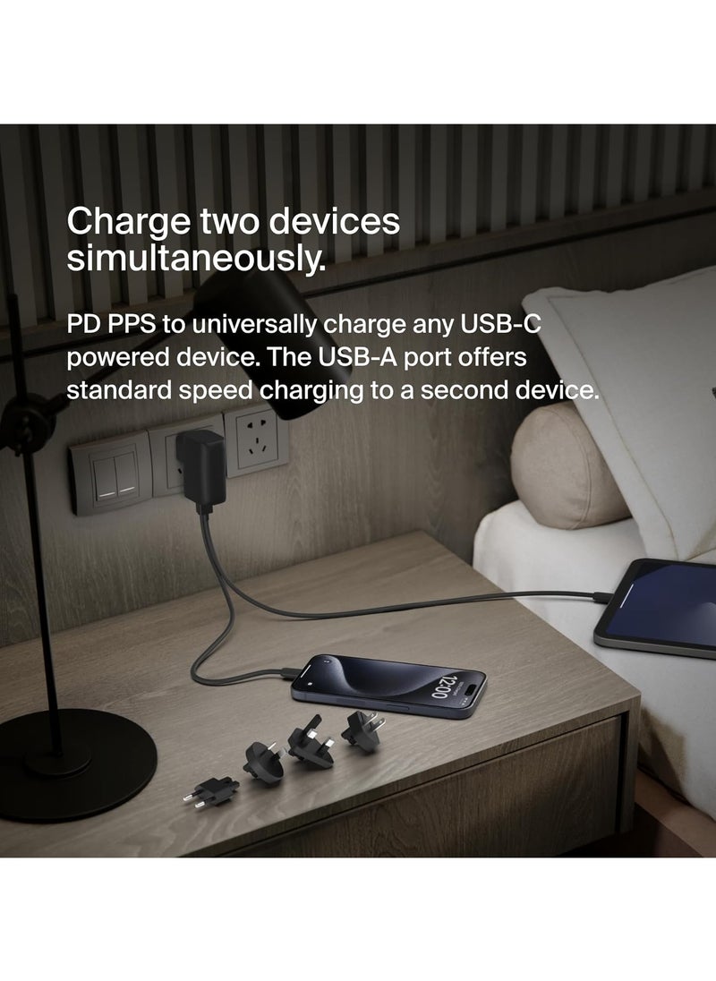 Belkin BoostCharge Hybrid Wall Charger 25W + Power Bank 5000mAh, 2-in-1 Portable Charger with USB-C PD3.0 Port & USB-A Port, Dual-Port Battery Pack, USB-C Charger, USB Plug + USB-C to USB-C Cable