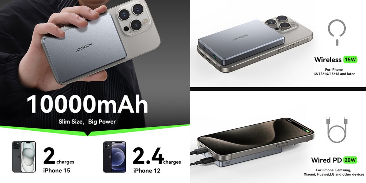 10000 mAh 20W Ultra-thin Metal Magnetic Wireless Type-C & Lighnting Power Bank Fast Charging Wireless Magnetic Power Bank Including a Type-C to Type-C 60W 0.25m Grey
