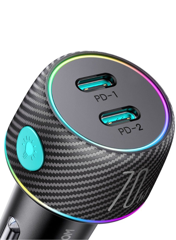 JR-CCN02 70W Dual PD Multi-Color Car Charger with Light Button- Black