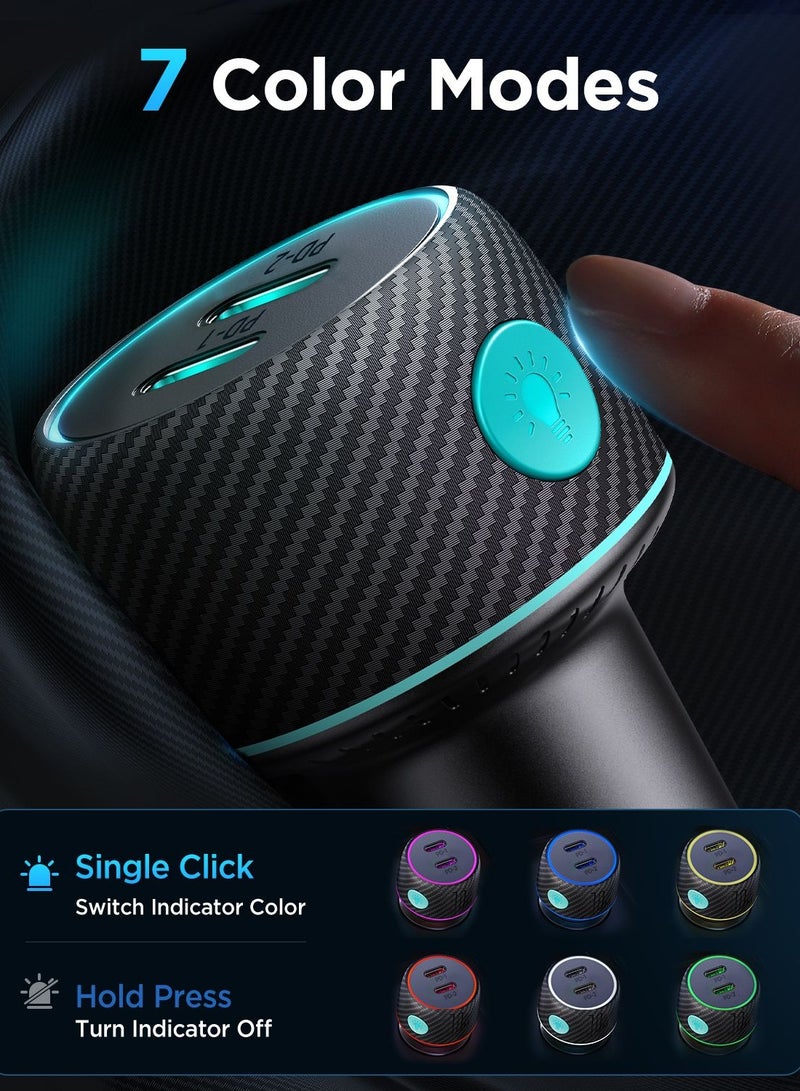 JR-CCN02 70W Dual PD Multi-Color Car Charger with Light Button- Black