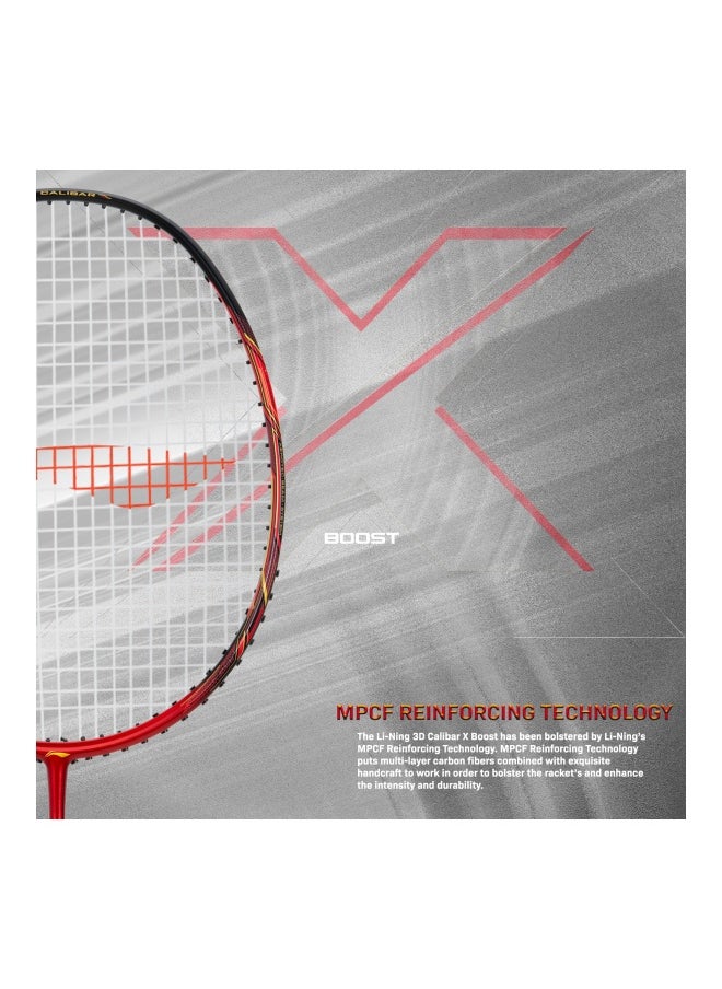 3D Calibar X Boost Carbon Graphite Unstrung Badminton Racquet, 85 Grams, 30 Lbs String Tension And Free Full Cover(Dark Grey/Red)