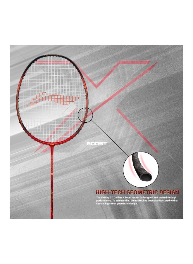 3D Calibar X Boost Carbon Graphite Unstrung Badminton Racquet, 85 Grams, 30 Lbs String Tension And Free Full Cover(Dark Grey/Red)