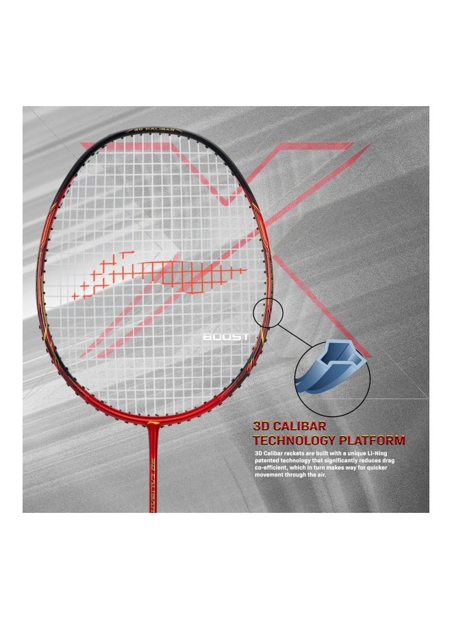 3D Calibar X Boost Carbon Graphite Unstrung Badminton Racquet, 85 Grams, 30 Lbs String Tension And Free Full Cover(Dark Grey/Red)