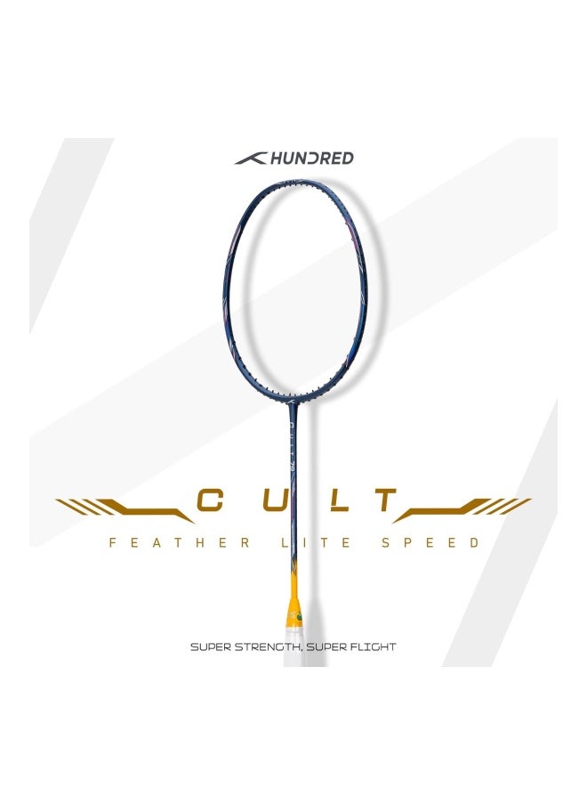 Cult 79 Feather Lite Carbon Fibre Strung Badminton Racket With Full Racket Cover For Intermediate Players (Navy/Light Gold) (79G, Max Tension - 32Lbs)