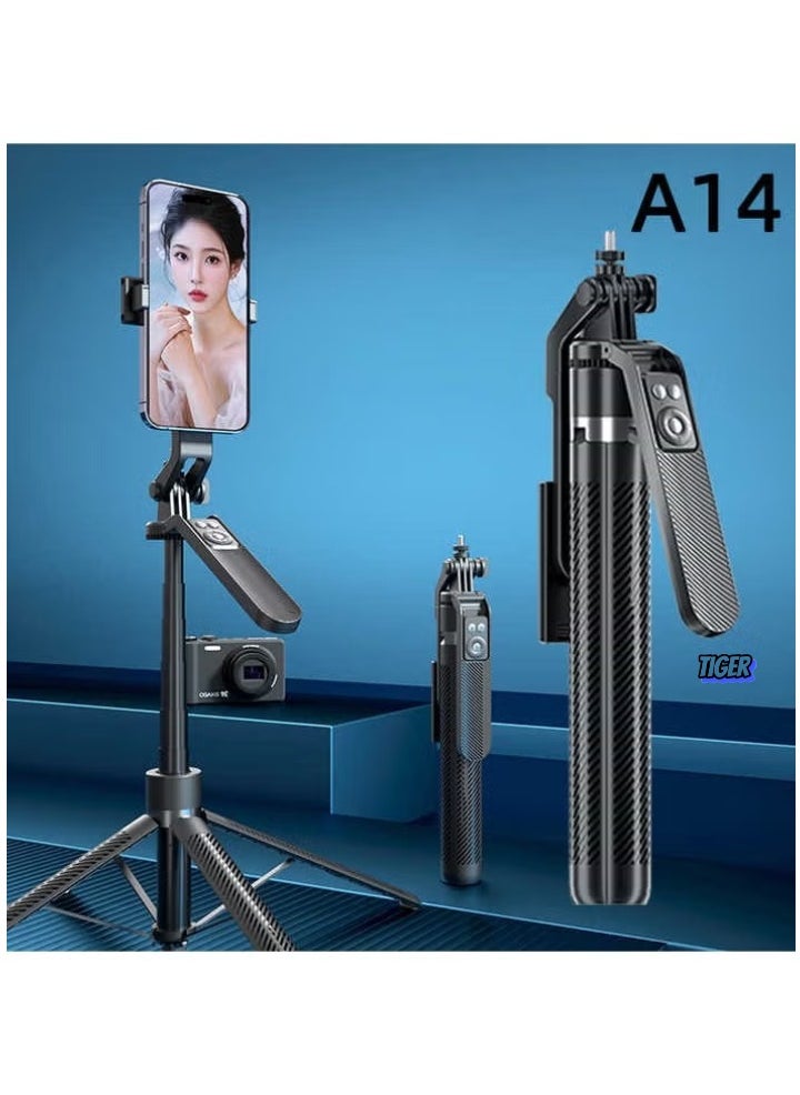 A14 Bluetooth Aluminum Light Handheld Mini Smart Flexible Mobile Tripod Selfie Phone Stand Holder with Remote Wireless Stick for Phone & Tablet – Portable & Adjustable, Perfect for Photography & Video Recording