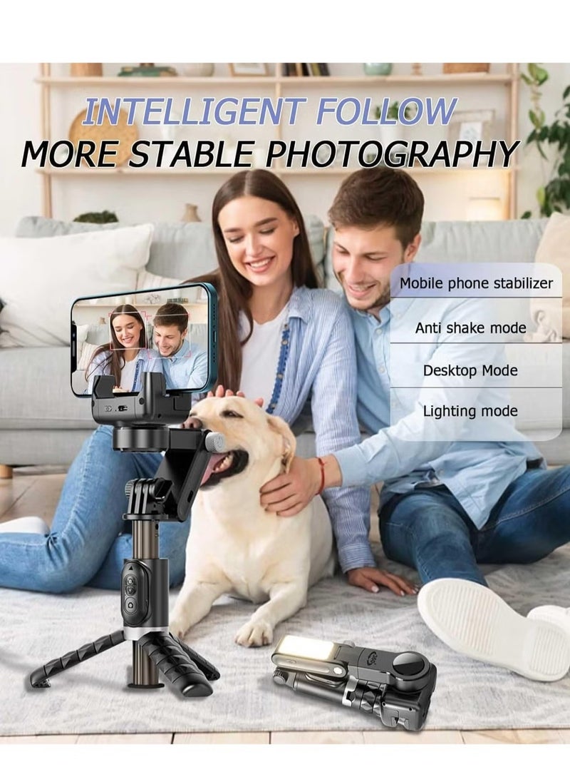 Stick Gimbal Stabilizer – 360° Rotation Tripod, 2-Axis Auto Face Selfie Stick with LED Light, Remote Control Intelligent Stabilizer for Android/iPhone, Vlogging, YouTube, TikTok Videos