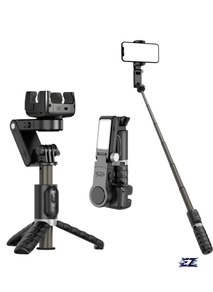 Stick Gimbal Stabilizer – 360° Rotation Tripod, 2-Axis Auto Face Selfie Stick with LED Light, Remote Control Intelligent Stabilizer for Android/iPhone Vlogging, YouTube, TikTok Videos