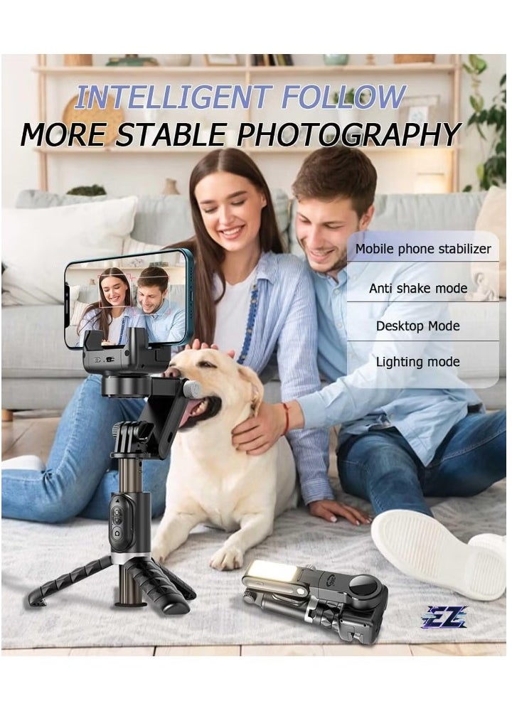 Stick Gimbal Stabilizer – 360° Rotation Tripod, 2-Axis Auto Face Selfie Stick with LED Light, Remote Control Intelligent Stabilizer for Android/iPhone Vlogging, YouTube, TikTok Videos