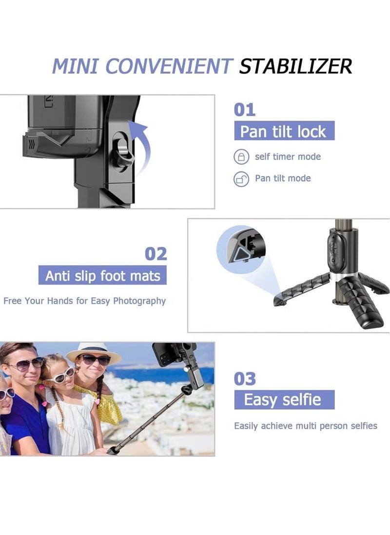 Stick Gimbal Stabilizer – 360° Rotation Tripod, 2-Axis Auto Face Selfie Stick with LED Light, Remote Control Intelligent Stabilizer for Android/iPhone Vlogging, YouTube, TikTok Videos