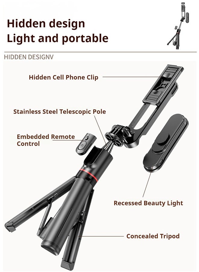 44.88 Inches Selfie Stick Tripod for phone, All-in-1 Phone Tripod Stand with Rechargeable Bluetooth Remote,Removable fill light,Compatible with iPhone and Android Smartphones,Lightweight Tripod for for Selfies/Live/Video Recording/Travel