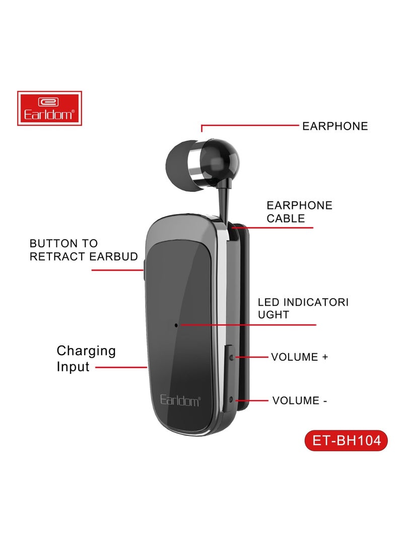 Earldom Multi-Function Clip-On In-Ear Wireless Headset, Black White - BH105