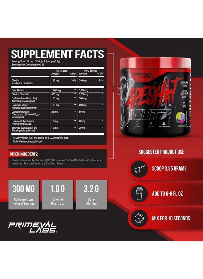 Primeval Labs Ape Cutz Pre Workout Powder | Scientifically Formulated | Increased Performance with Beta Alanine | Post Workout Drink & Energy Booster 50 Servings Smashberry