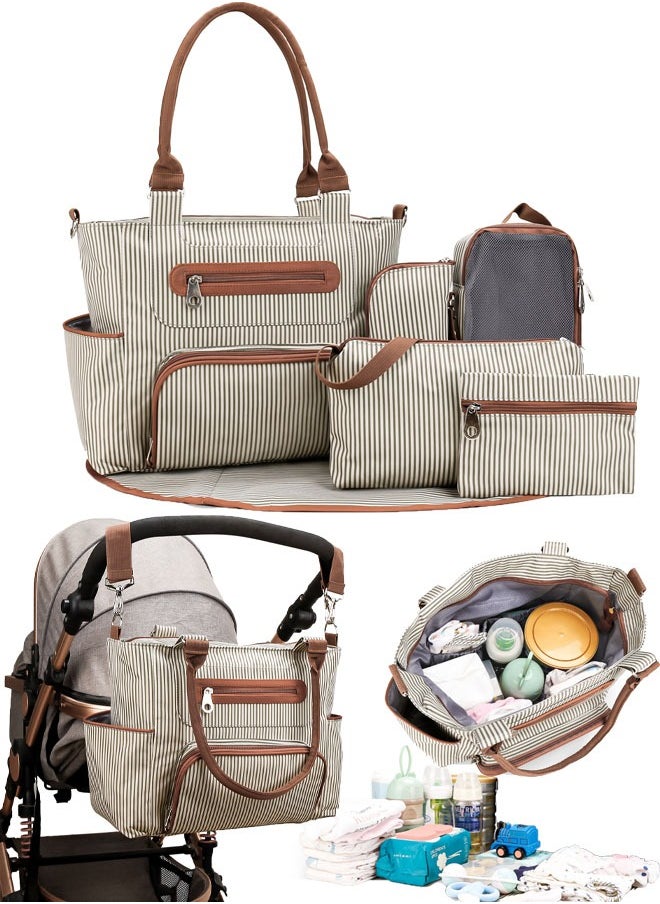 Diaper Bag 6 pieces set nappy tote bag large capacity for baby mom dad Travel Bag Newborn Nappy Bag with Changing Pad