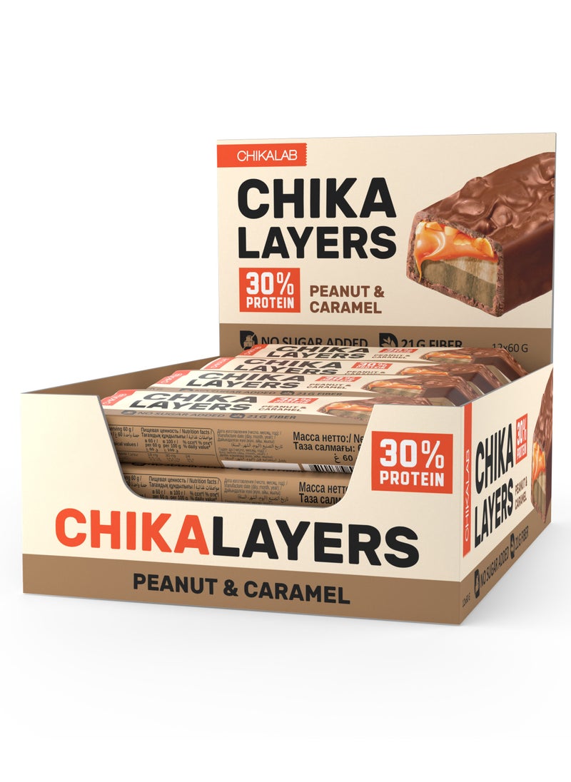 Chika Layers Chocolate Protein Bar with Peanut & Caramel No Sugar Added 12x60g