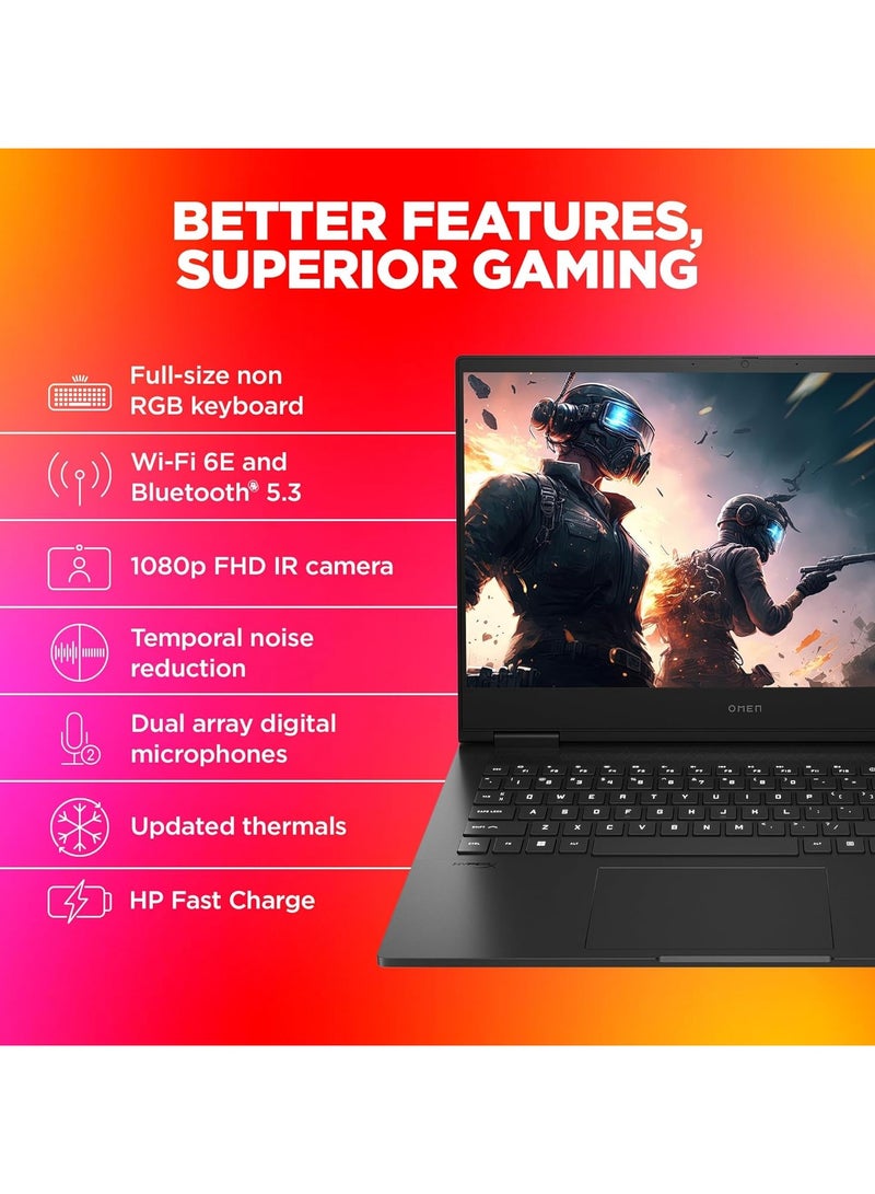 OMEN Gaming Laptop 16 With 16.1-Inch FHD Display, Core i7-14650HX Processor/32GB RAM/1TB SSD/NVIDIA GeForce RTX 4060 Graphics Card/Windows 11 English/Arabic Black