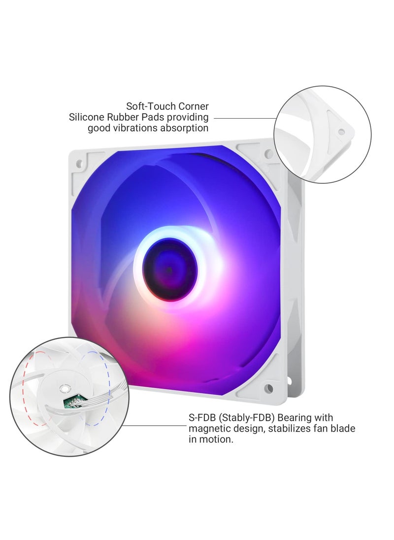 TL-C12CW-S CPU Fan 120mm White ARGB Case Cooler Fan, 4pin PWM Silent Computer Fan with S-FDB Bearing Included, up to 1550RPM Cooling Fan