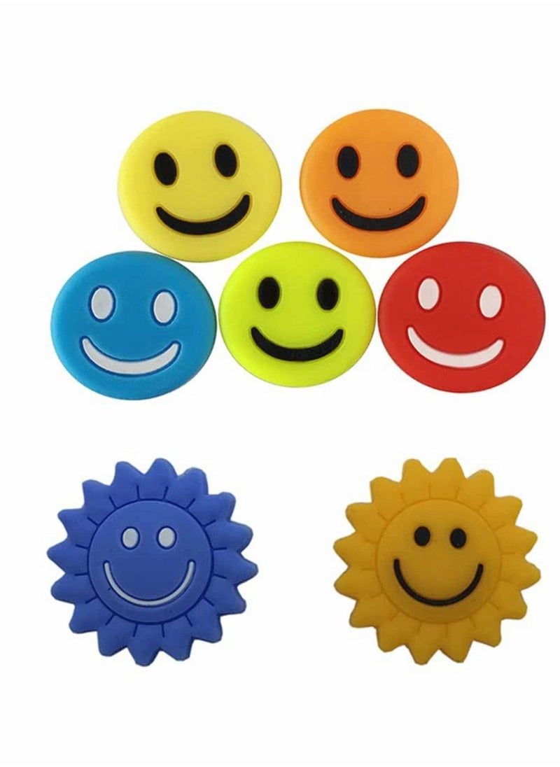 Tennis Vibration Dampeners, 7 Pcs Squash Racket Vibration Dampeners Silicone Racket Smile Face Shock Absorbers Sunflower Tennis Racket Dampene for Tennis Players