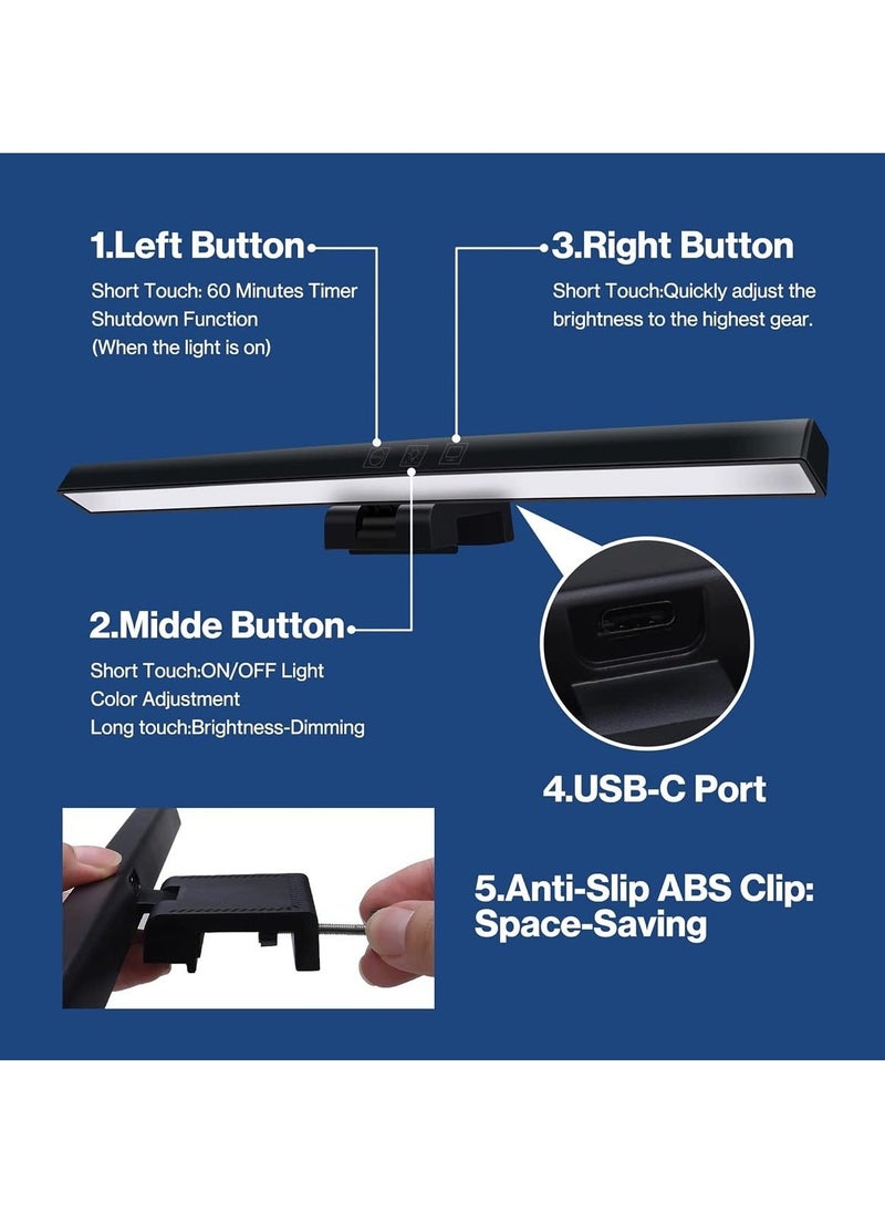 USB Powered Monitor Light,Eye-Care Computer Monitor Lamp Dimmable Screen Light Bar,Control,Timing No Glare