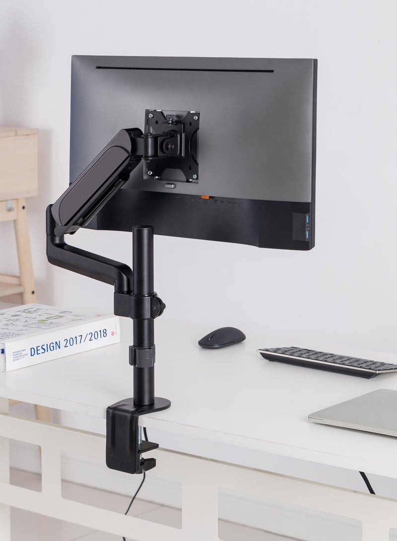 GO-3363 Pole Mounted Gas Spring Single Monitor Arm Stand Mount For Gaming And Office Use 17 to 32 inches Each Arm Upto 10 KG Matte Black